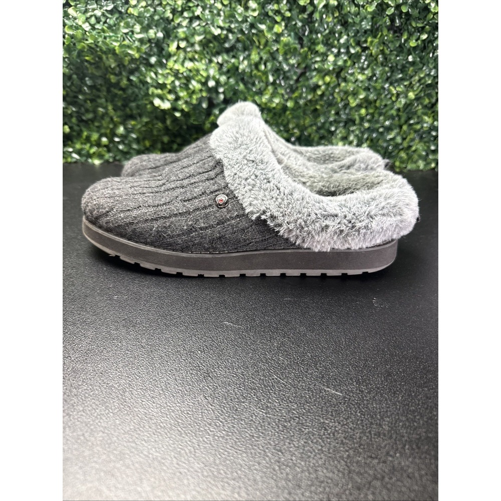 Skechers BOBS Memory Foam Slippers Shoes Womens 9 Gray Knit Faux Fur Clog